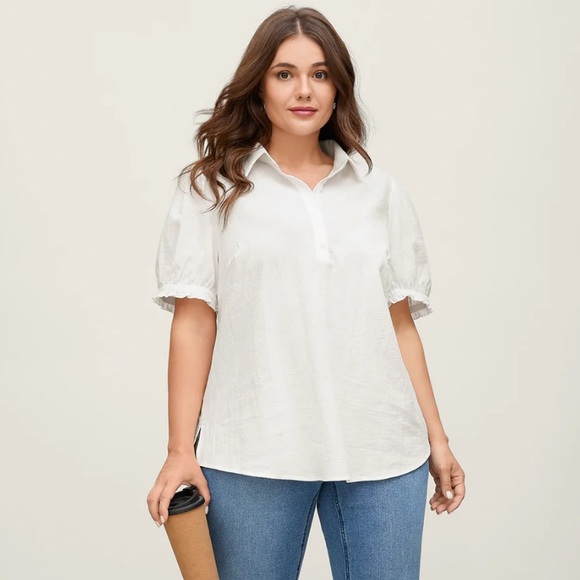 BloomChic Pure Cotton White Ruffled Puffy Sleeve Blouse - Picture 2 of 14